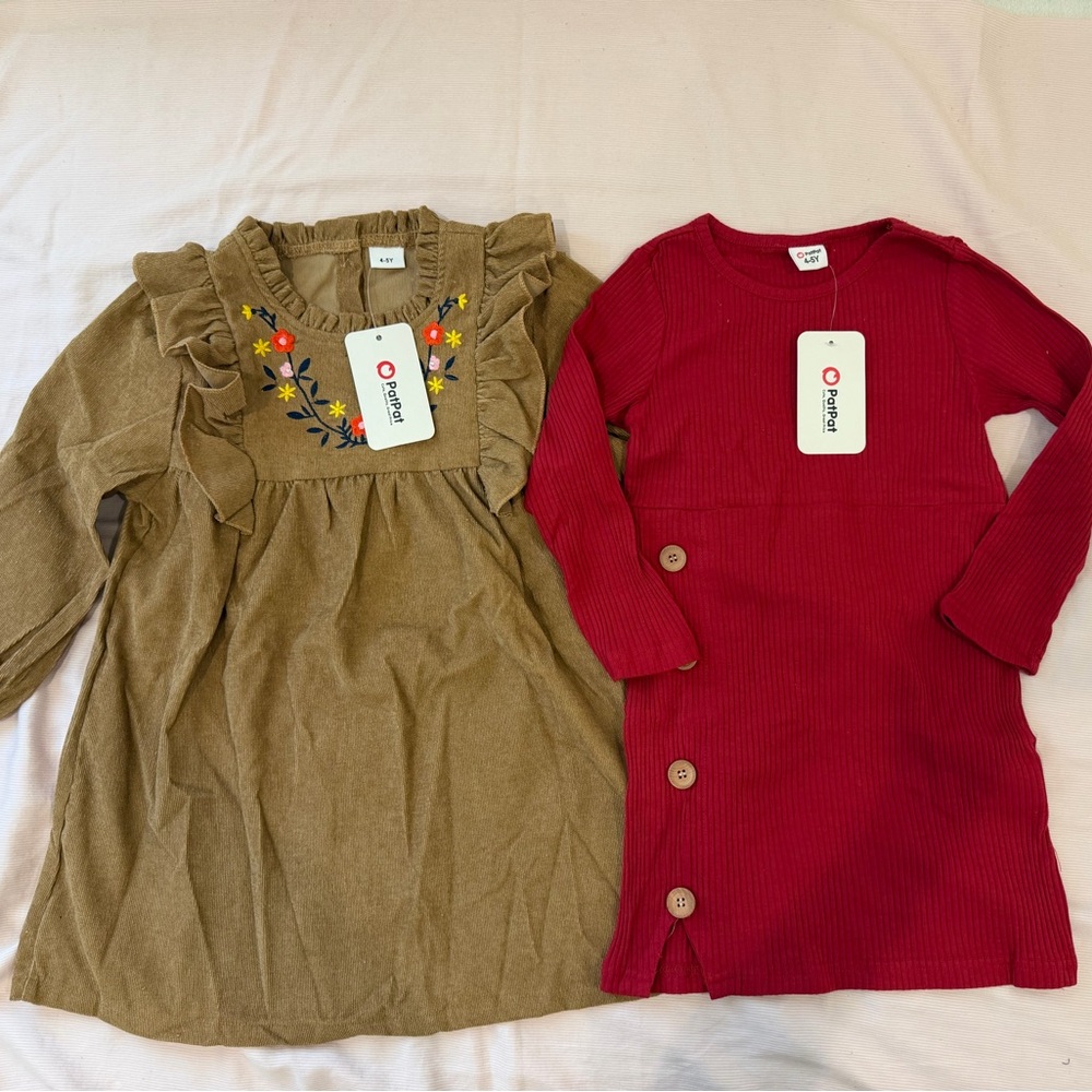 PatPat Red and Tan Kids Dress Set